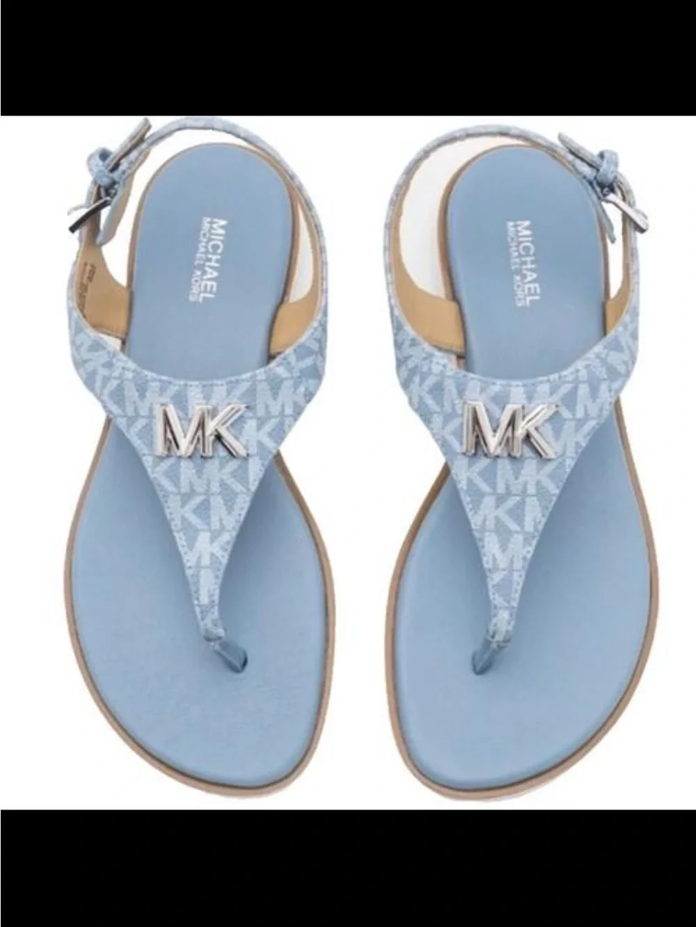 Michael Kors Light Blue Logo Thong Sandals with MK Hardware